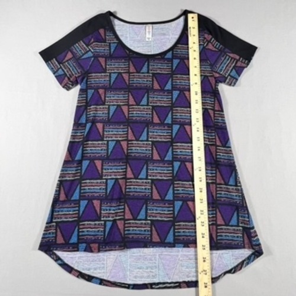 LuLaRoe Perfect T Tunic Top Womens XS Purple Geometric High Low Short Sleeve - Picture 5 of 10